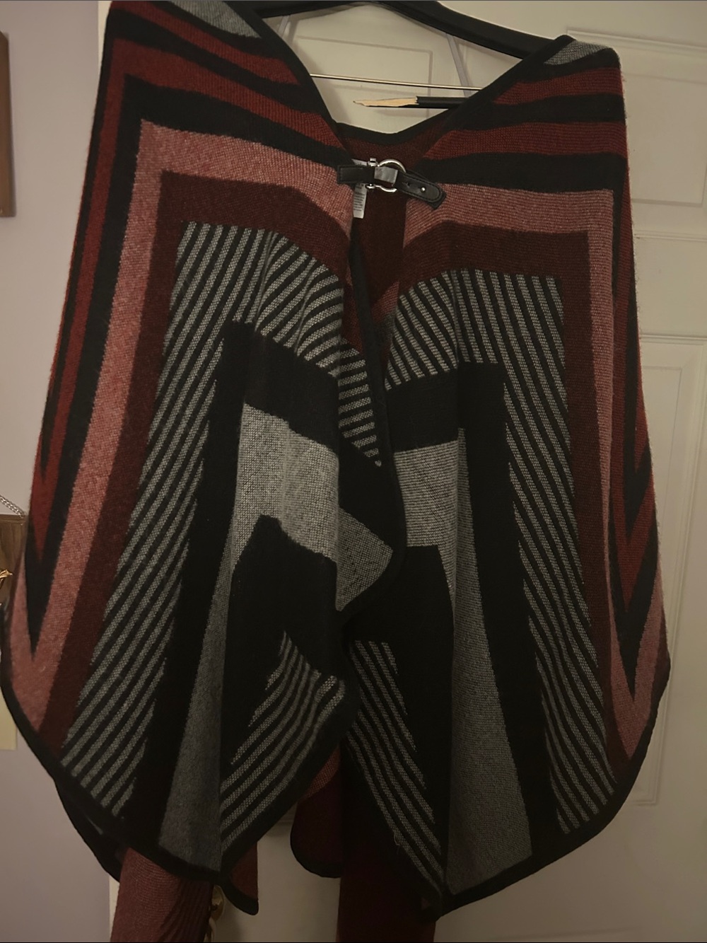 Marc New York Geometric Striped Women's Poncho Sweater - Black, Burgundy, Gray
